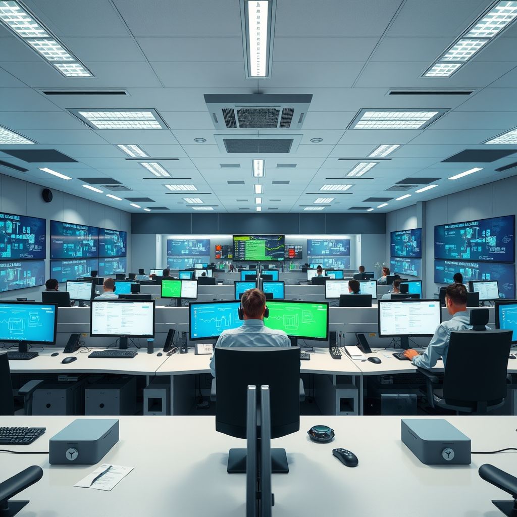 Emergency service providers in a modern, clean, and professional setting, ready to answer urgent calls.