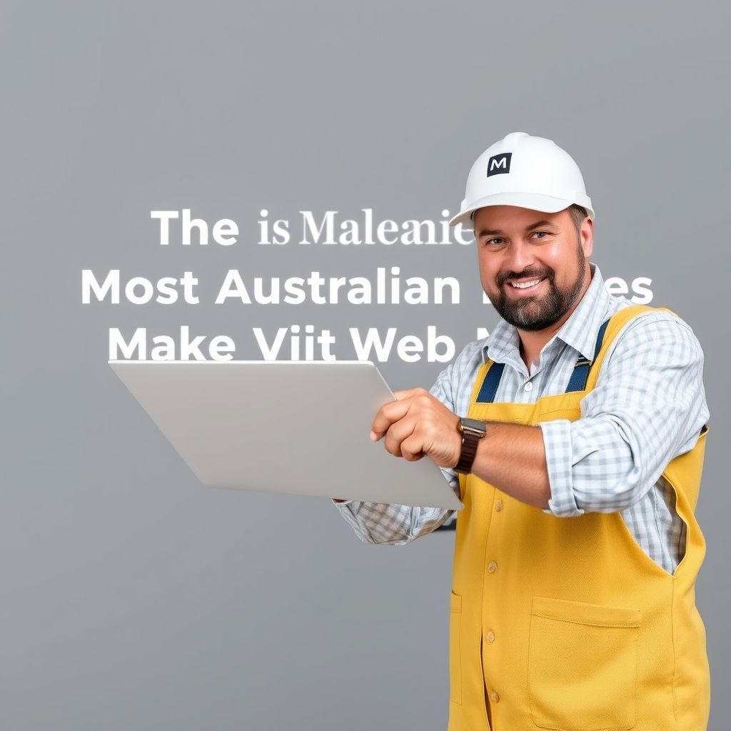 A clean, modern graphic warns Australian tradies of a costly website mistake, with a ,000 price tag.
